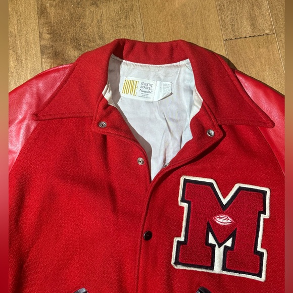 Howe Wool Leather Varsity Jacket Vtg‎ 70’s Sz 38 USA Naugalite Red Embroidered - Picture 4 of 14